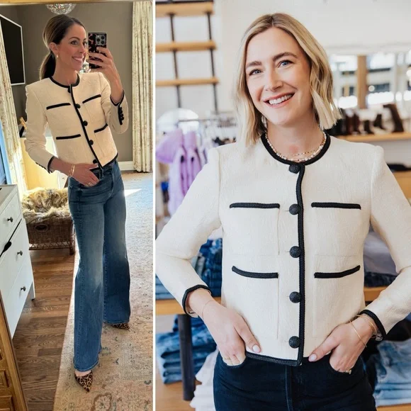 VERONICA BEARD Darla Jacquard Contrast Trim Jacket Size 10 Ivory Black - Picture 9 of 16